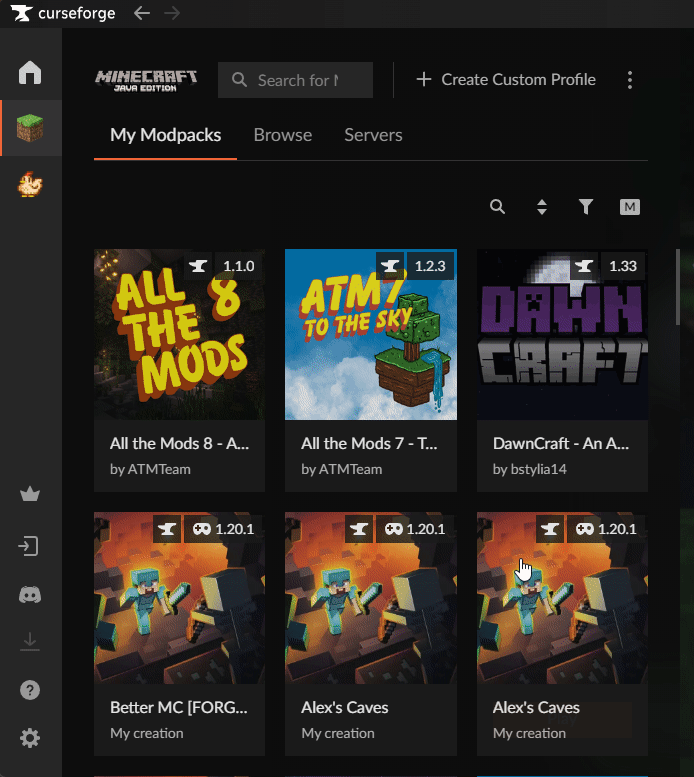 Installing a modpack with CurseForge.