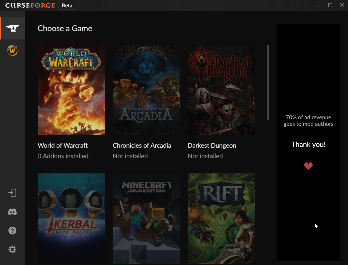 Installing Minecraft in CurseForge.